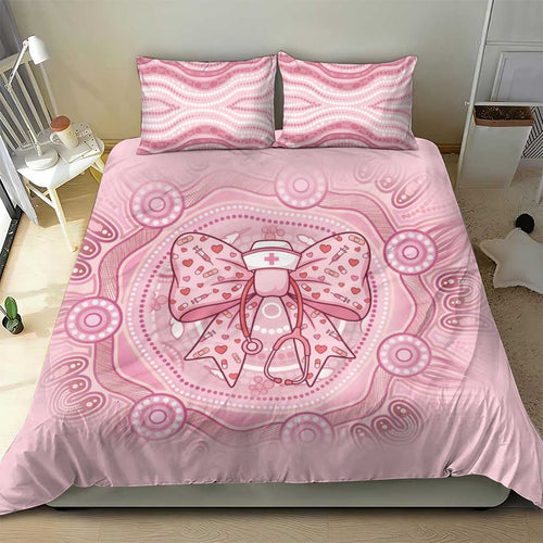 Aussie Nurse Bedding Set Pink Stethoscope Coquette Bow Aboriginal Dot Art