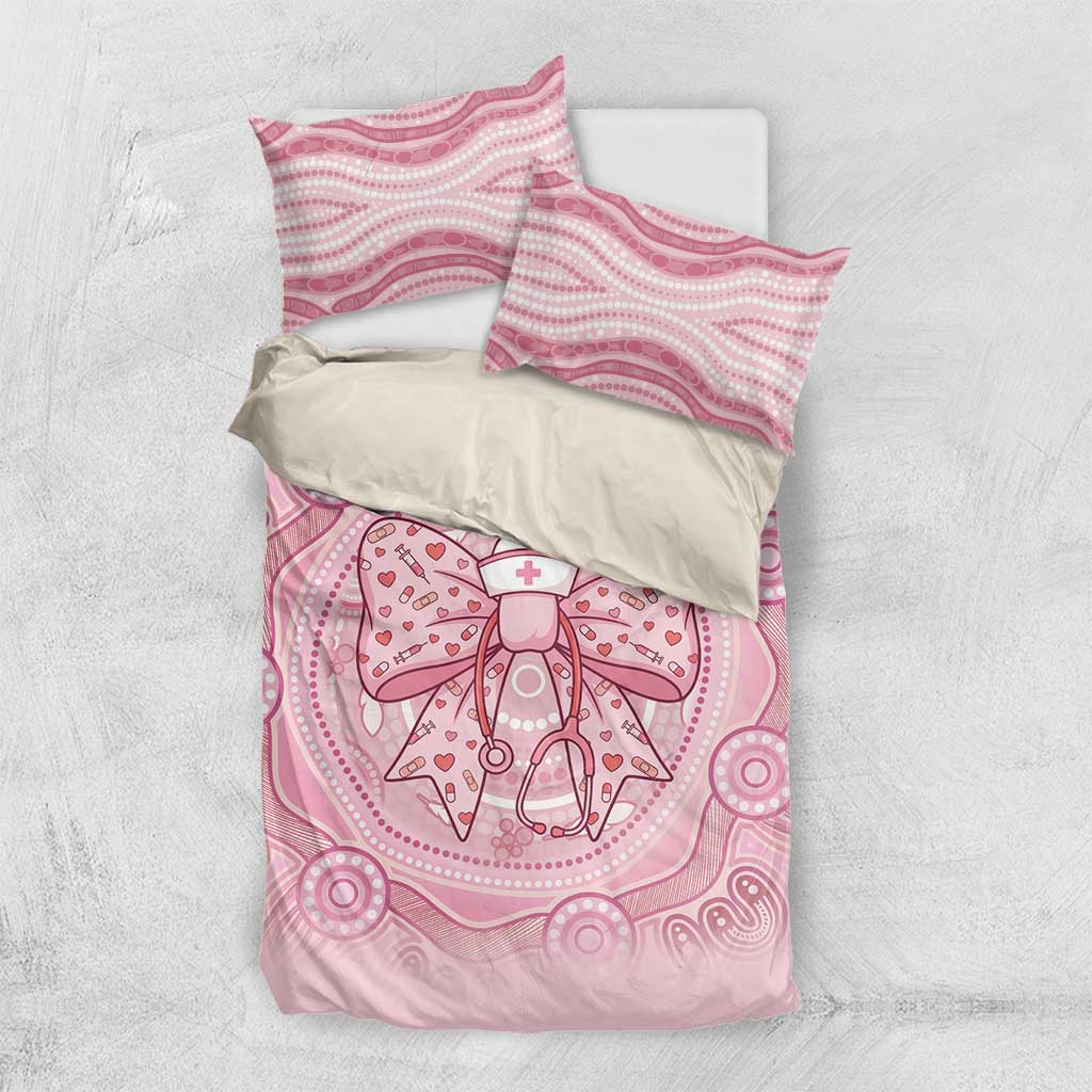 Aussie Nurse Bedding Set Pink Stethoscope Coquette Bow Aboriginal Dot Art