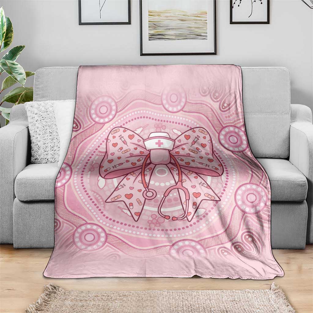 Aussie Nurse Blanket Pink Stethoscope Coquette Bow Aboriginal Dot Art