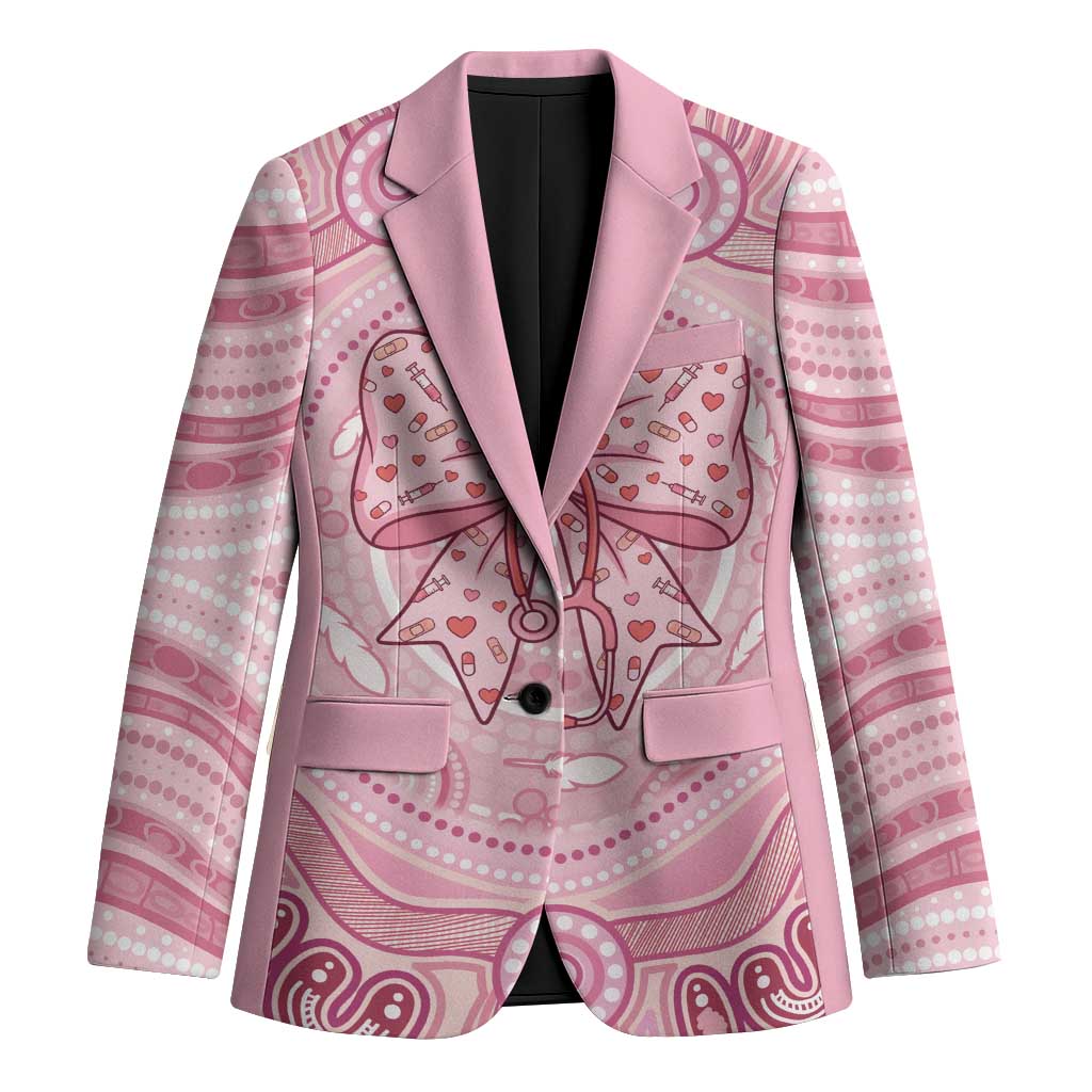 Aussie Nurse Personalised Blazer Pink Stethoscope Coquette Bow Aboriginal Dot Art