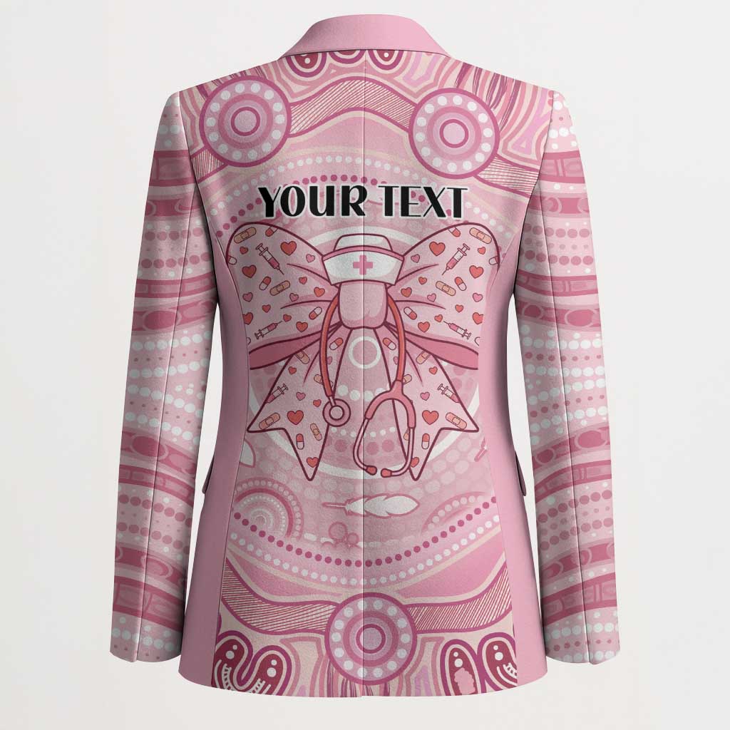 Aussie Nurse Personalised Blazer Pink Stethoscope Coquette Bow Aboriginal Dot Art