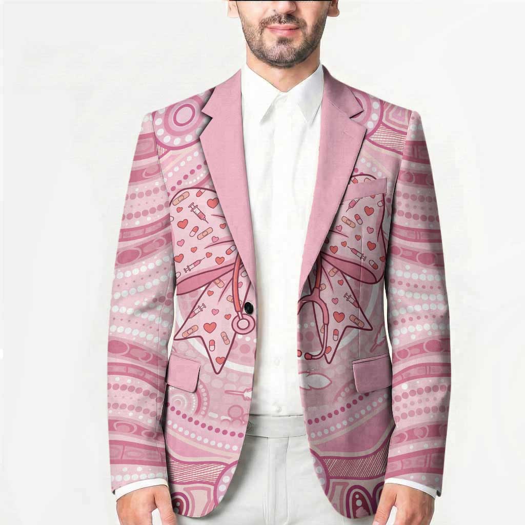 Aussie Nurse Personalised Blazer Pink Stethoscope Coquette Bow Aboriginal Dot Art