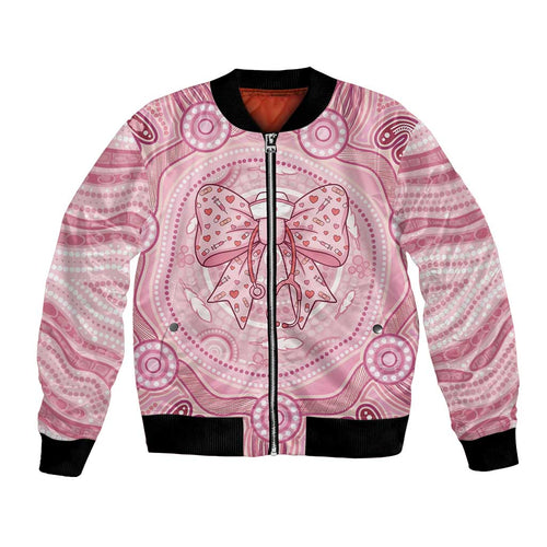 Aussie Nurse Personalised Bomber Jacket Pink Stethoscope Coquette Bow Aboriginal Dot Art