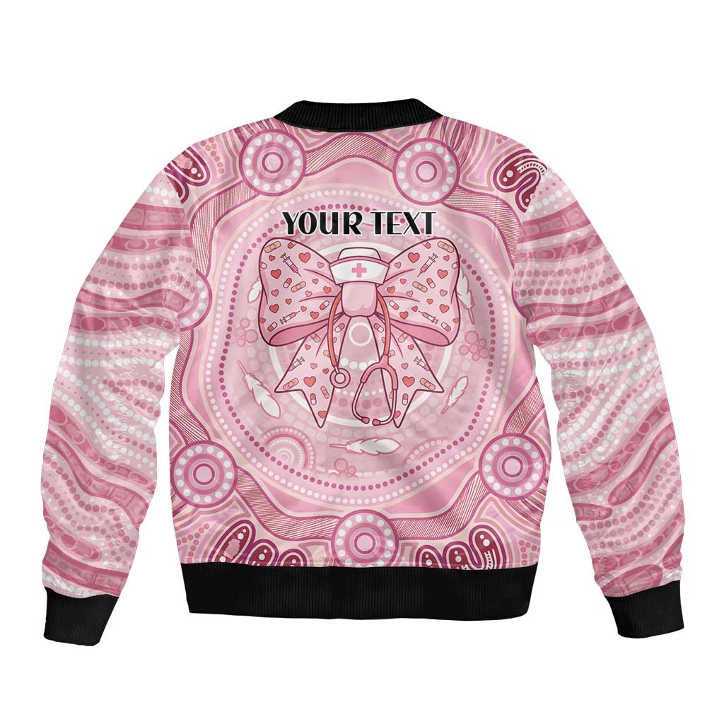 Aussie Nurse Personalised Bomber Jacket Pink Stethoscope Coquette Bow Aboriginal Dot Art