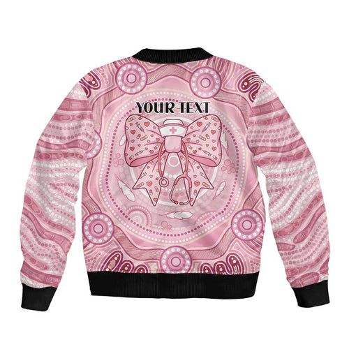Aussie Nurse Personalised Bomber Jacket Pink Stethoscope Coquette Bow Aboriginal Dot Art