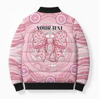 Aussie Nurse Personalised Bomber Puffer Jacket Pink Stethoscope Coquette Bow Aboriginal Dot Art
