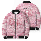 Aussie Nurse Personalised Bomber Puffer Jacket Pink Stethoscope Coquette Bow Aboriginal Dot Art