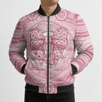 Aussie Nurse Personalised Bomber Puffer Jacket Pink Stethoscope Coquette Bow Aboriginal Dot Art