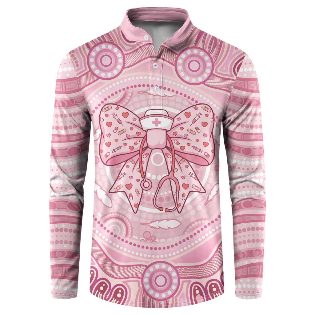 Aussie Nurse Personalised Button Sweatshirt Pink Stethoscope Coquette Bow Aboriginal Dot Art