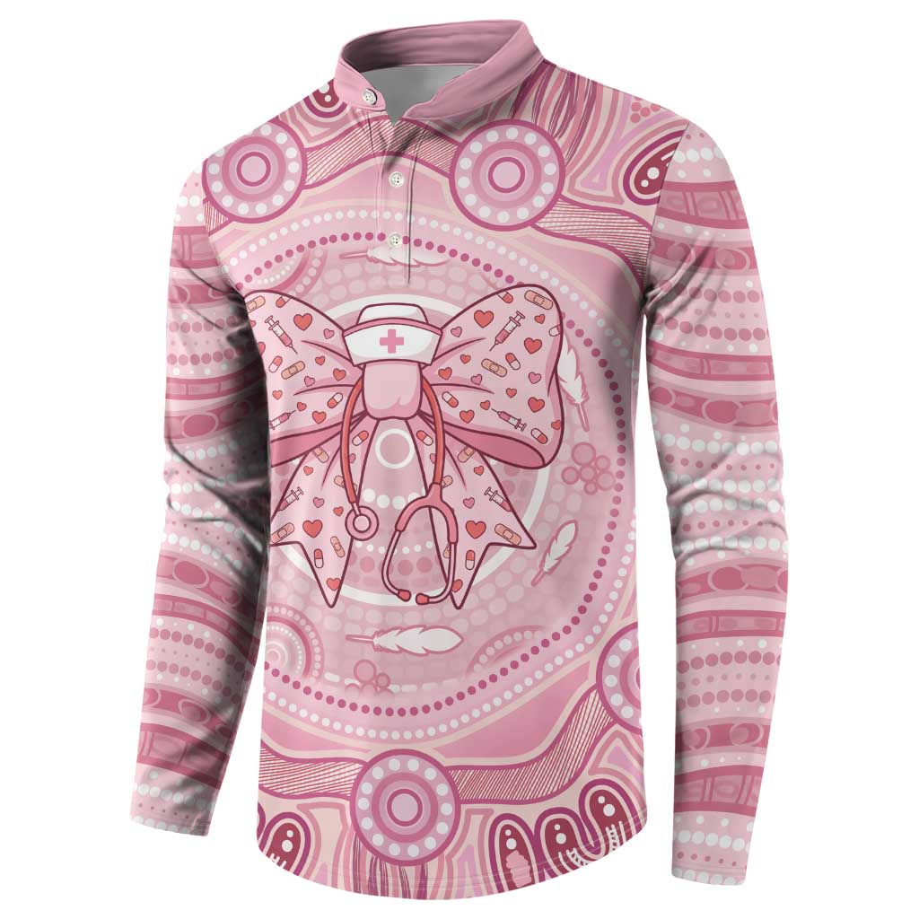 Aussie Nurse Personalised Button Sweatshirt Pink Stethoscope Coquette Bow Aboriginal Dot Art