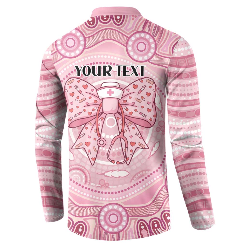 Aussie Nurse Personalised Button Sweatshirt Pink Stethoscope Coquette Bow Aboriginal Dot Art