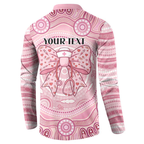 Aussie Nurse Personalised Button Sweatshirt Pink Stethoscope Coquette Bow Aboriginal Dot Art