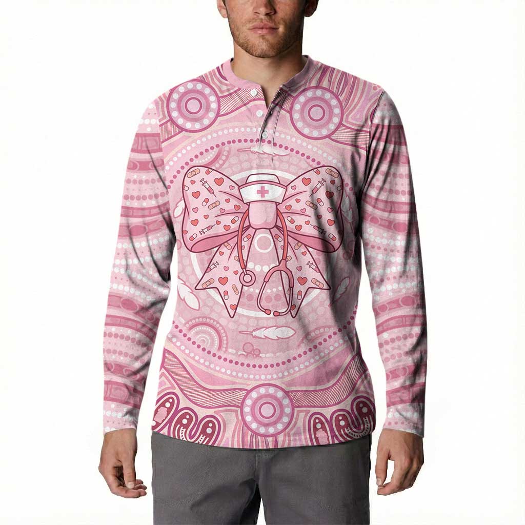 Aussie Nurse Personalised Button Sweatshirt Pink Stethoscope Coquette Bow Aboriginal Dot Art
