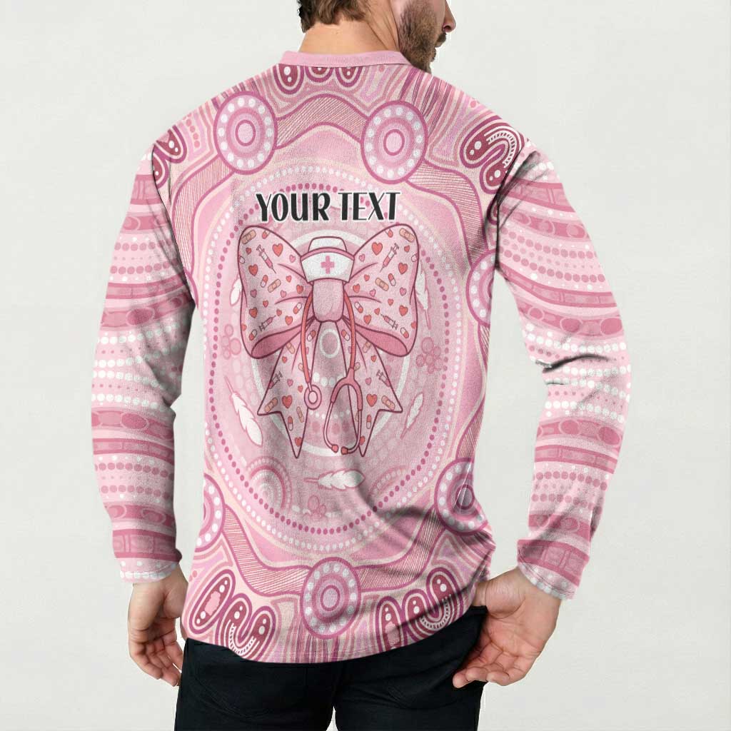 Aussie Nurse Personalised Button Sweatshirt Pink Stethoscope Coquette Bow Aboriginal Dot Art