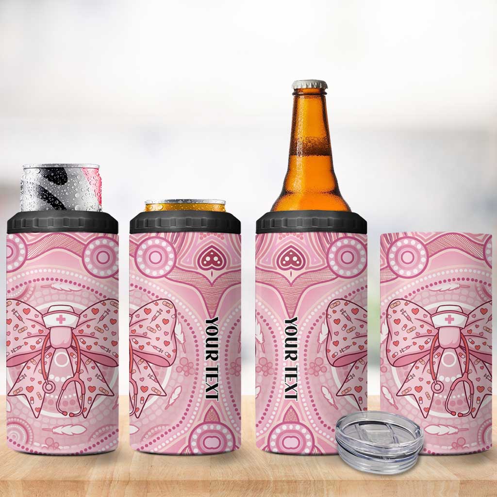 Aussie Nurse Personalised 4 in 1 Can Cooler Tumbler Pink Stethoscope Coquette Bow Aboriginal Dot Art