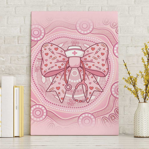 Aussie Nurse Canvas Wall Art Pink Stethoscope Coquette Bow Aboriginal Dot Art