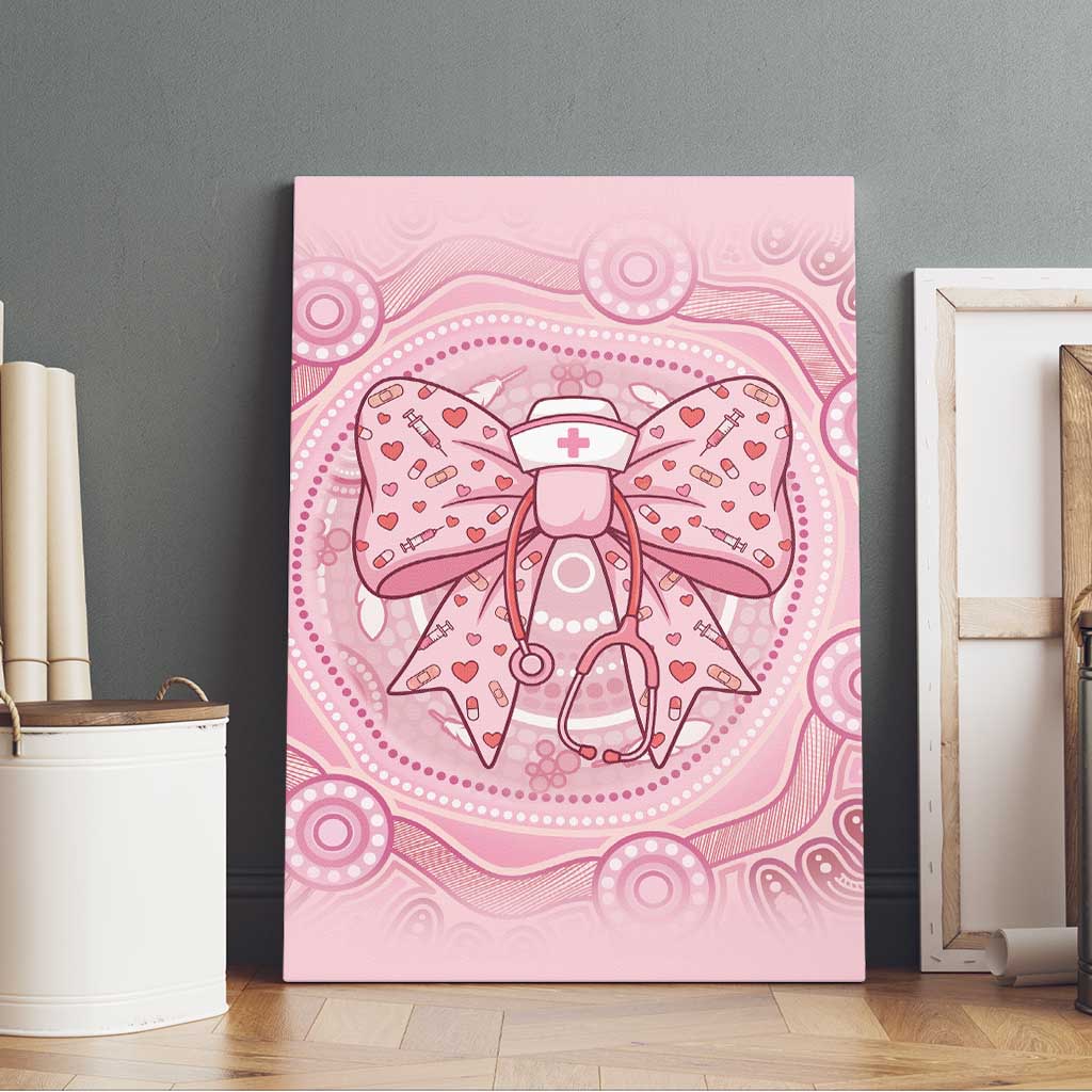 Aussie Nurse Canvas Wall Art Pink Stethoscope Coquette Bow Aboriginal Dot Art