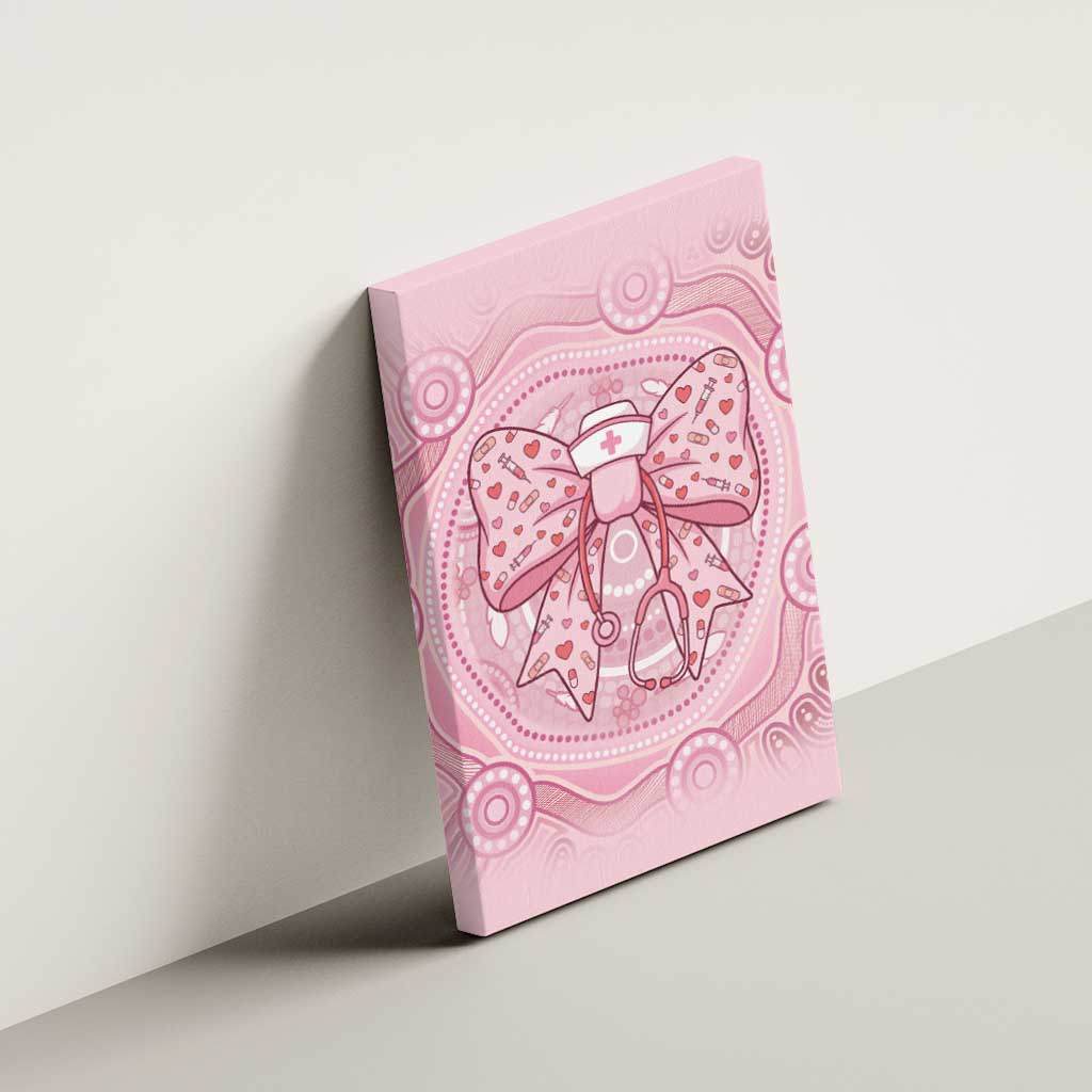 Aussie Nurse Canvas Wall Art Pink Stethoscope Coquette Bow Aboriginal Dot Art