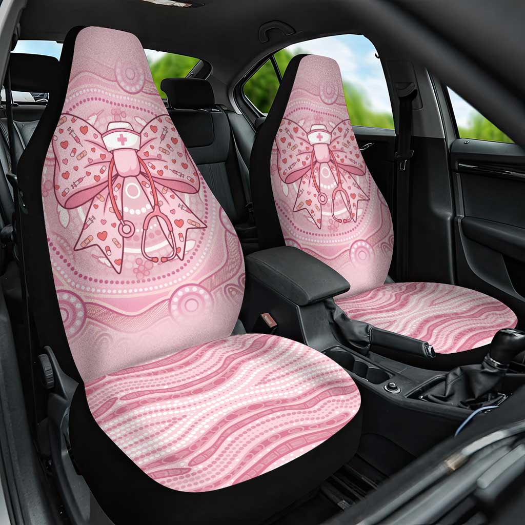 Aussie Nurse Car Seat Cover Pink Stethoscope Coquette Bow Aboriginal Dot Art