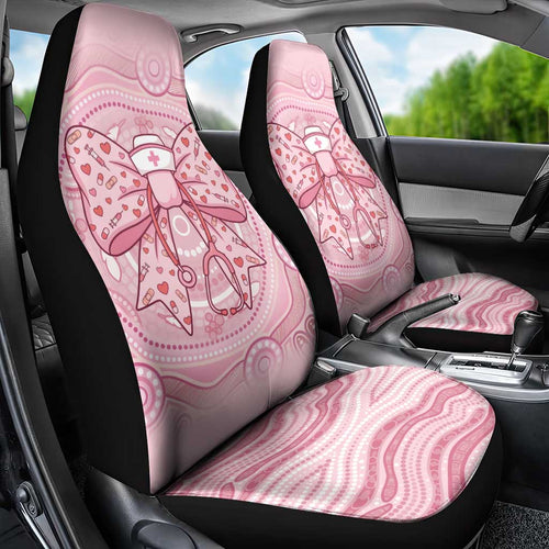 Aussie Nurse Car Seat Cover Pink Stethoscope Coquette Bow Aboriginal Dot Art
