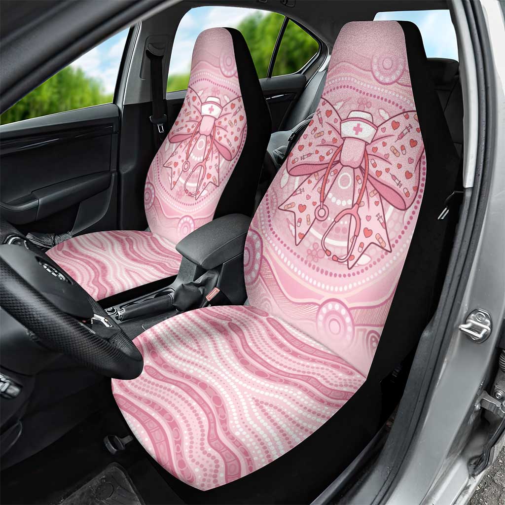 Aussie Nurse Car Seat Cover Pink Stethoscope Coquette Bow Aboriginal Dot Art