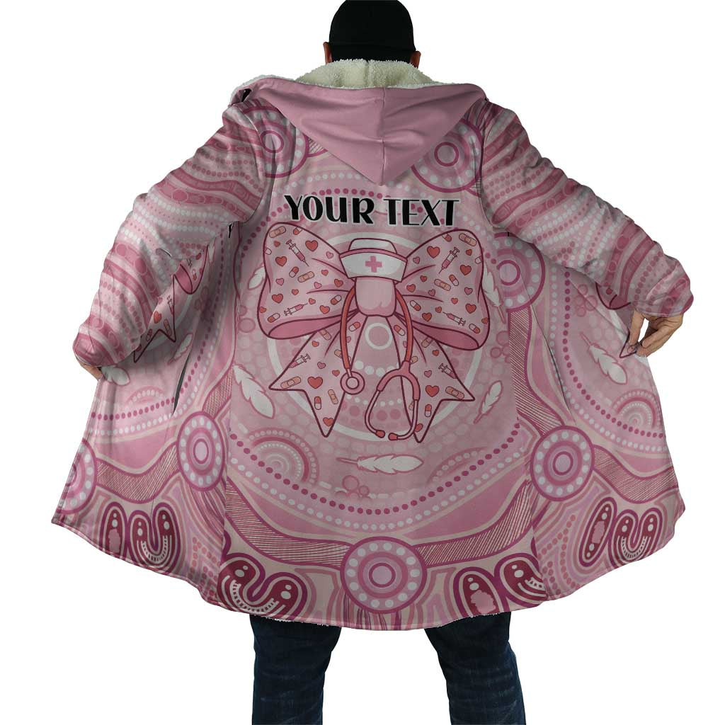 Aussie Nurse Personalised Cloak Pink Stethoscope Coquette Bow Aboriginal Dot Art