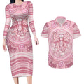Aussie Nurse Personalised Couples Matching Long Sleeve Bodycon Dress and Hawaiian Shirt Pink Stethoscope Coquette Bow Aboriginal Dot Art