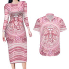 Aussie Nurse Personalised Couples Matching Long Sleeve Bodycon Dress and Hawaiian Shirt Pink Stethoscope Coquette Bow Aboriginal Dot Art