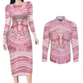 Aussie Nurse Personalised Couples Matching Long Sleeve Bodycon Dress and Long Sleeve Button Shirt Pink Stethoscope Coquette Bow Aboriginal Dot Art