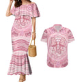 Aussie Nurse Personalised Couples Matching Mermaid Dress and Hawaiian Shirt Pink Stethoscope Coquette Bow Aboriginal Dot Art