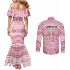 Aussie Nurse Personalised Couples Matching Mermaid Dress and Long Sleeve Button Shirt Pink Stethoscope Coquette Bow Aboriginal Dot Art