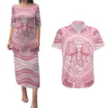 Aussie Nurse Personalised Couples Matching Puletasi and Hawaiian Shirt Pink Stethoscope Coquette Bow Aboriginal Dot Art