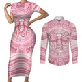 Aussie Nurse Personalised Couples Matching Short Sleeve Bodycon Dress and Long Sleeve Button Shirt Pink Stethoscope Coquette Bow Aboriginal Dot Art
