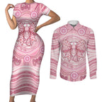 Aussie Nurse Personalised Couples Matching Short Sleeve Bodycon Dress and Long Sleeve Button Shirt Pink Stethoscope Coquette Bow Aboriginal Dot Art
