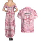 Aussie Nurse Personalised Couples Matching Summer Maxi Dress and Hawaiian Shirt Pink Stethoscope Coquette Bow Aboriginal Dot Art