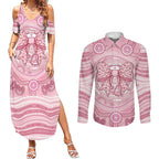 Aussie Nurse Personalised Couples Matching Summer Maxi Dress and Long Sleeve Button Shirt Pink Stethoscope Coquette Bow Aboriginal Dot Art