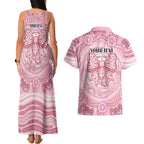 Aussie Nurse Personalised Couples Matching Tank Maxi Dress and Hawaiian Shirt Pink Stethoscope Coquette Bow Aboriginal Dot Art