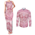 Aussie Nurse Personalised Couples Matching Tank Maxi Dress and Long Sleeve Button Shirt Pink Stethoscope Coquette Bow Aboriginal Dot Art