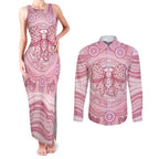 Aussie Nurse Personalised Couples Matching Tank Maxi Dress and Long Sleeve Button Shirt Pink Stethoscope Coquette Bow Aboriginal Dot Art