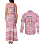 Aussie Nurse Personalised Couples Matching Tank Maxi Dress and Long Sleeve Button Shirt Pink Stethoscope Coquette Bow Aboriginal Dot Art