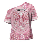 Aussie Nurse Personalised Cross Shoulder Shirt Pink Stethoscope Coquette Bow Aboriginal Dot Art
