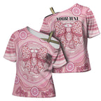 Aussie Nurse Personalised Cross Shoulder Shirt Pink Stethoscope Coquette Bow Aboriginal Dot Art