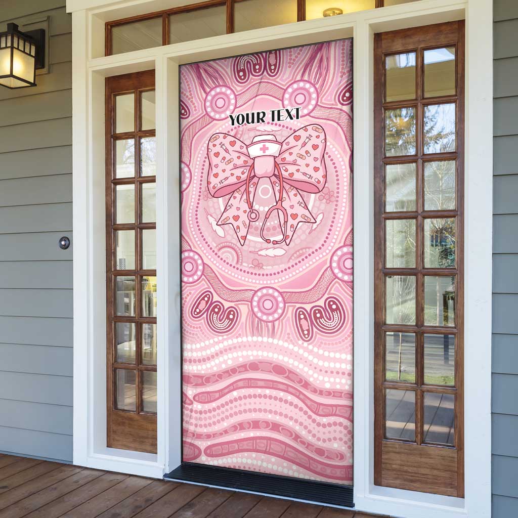 Aussie Nurse Personalised Door Cover Pink Stethoscope Coquette Bow Aboriginal Dot Art