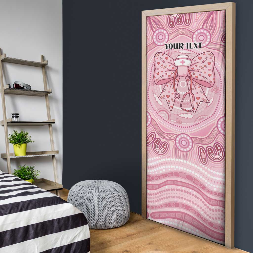 Aussie Nurse Personalised Door Cover Pink Stethoscope Coquette Bow Aboriginal Dot Art