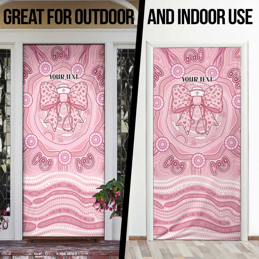 Aussie Nurse Personalised Door Cover Pink Stethoscope Coquette Bow Aboriginal Dot Art