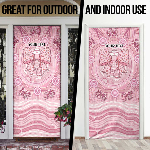 Aussie Nurse Personalised Door Cover Pink Stethoscope Coquette Bow Aboriginal Dot Art