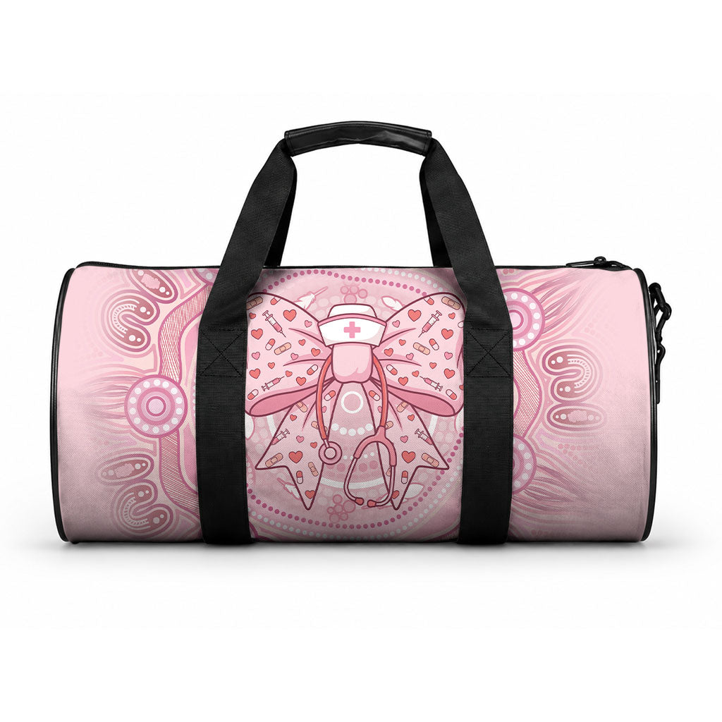 Aussie Nurse Duffle Bag Pink Stethoscope Coquette Bow Aboriginal Dot Art