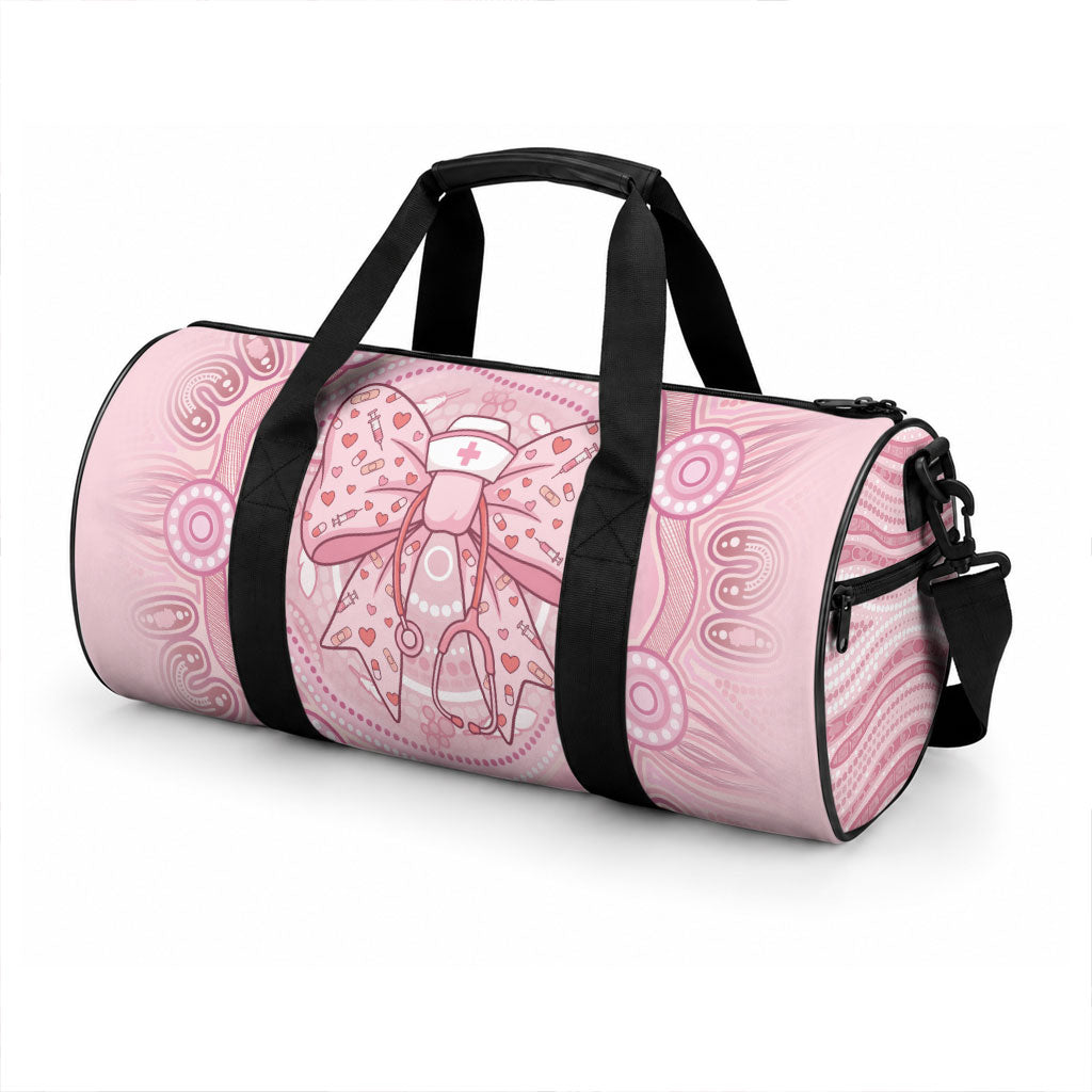 Aussie Nurse Duffle Bag Pink Stethoscope Coquette Bow Aboriginal Dot Art
