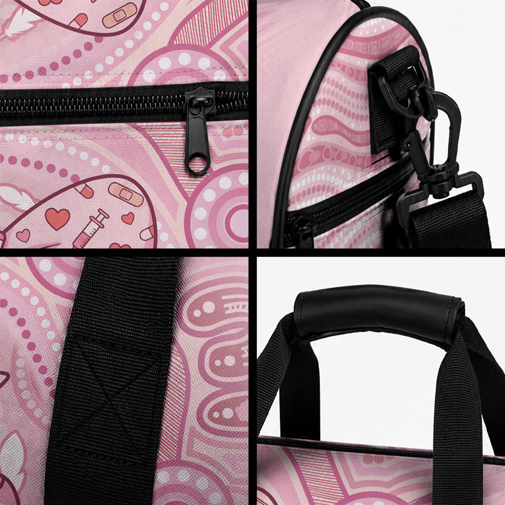 Aussie Nurse Duffle Bag Pink Stethoscope Coquette Bow Aboriginal Dot Art