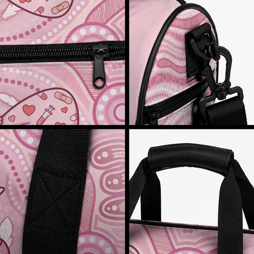 Aussie Nurse Duffle Bag Pink Stethoscope Coquette Bow Aboriginal Dot Art